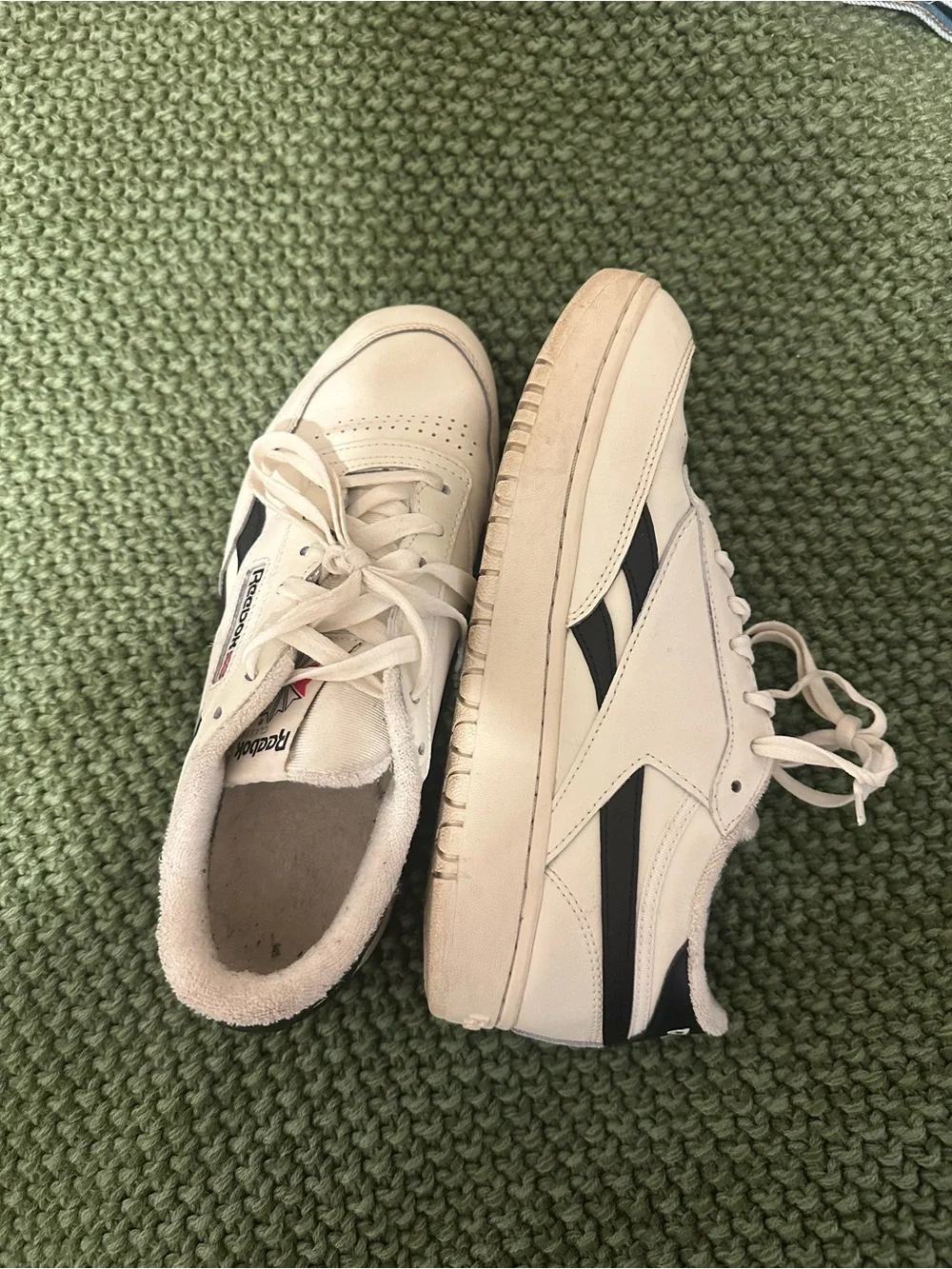Reebok White Leather Sneakers with Black Stripes